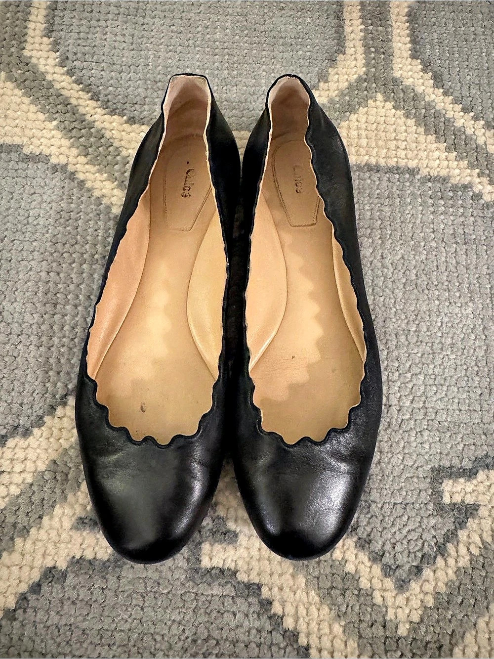 Chloé Lauren Scalloped Leather Ballet Flats Black - 38.5